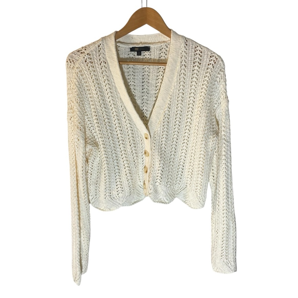 G1- Fry Chunky Open Knit V-Neck crop Cardigan Sweater - Cream